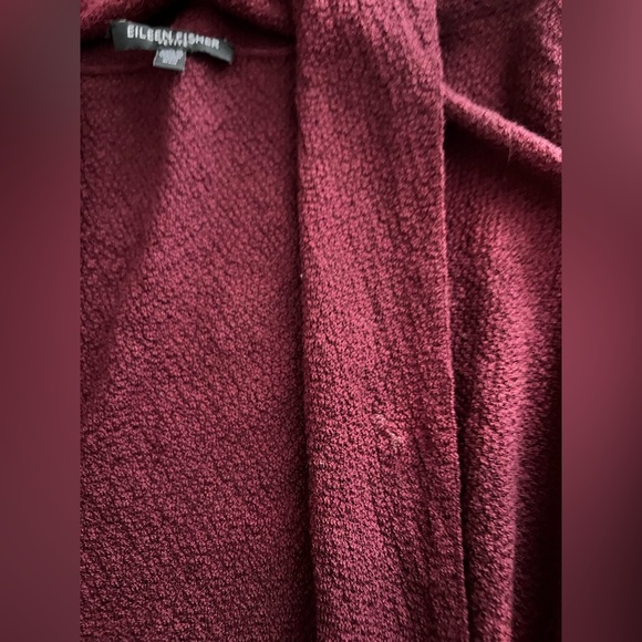 Eileen Fisher red textured Wool open front long sleeve cardigan petite M - Picture 5 of 7